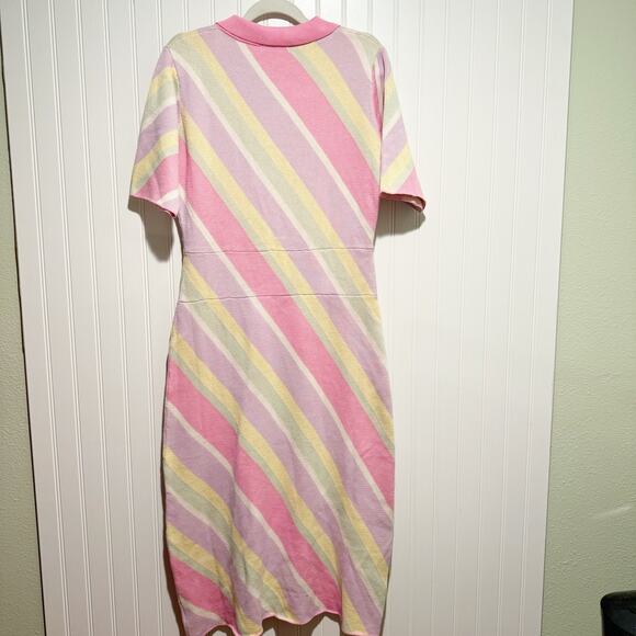 Anthropologie Olivia Rubin Macy Pastel Stripe Knit Dress Midi Length NEW Large - Picture 9 of 9